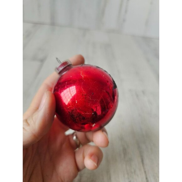 Antique indent red ball mercury reflector ornament West Germany Xmas glitter tre - Picture 8 of 12